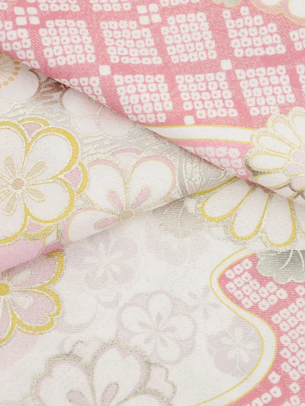 七五三(7歳袋帯)Y662 【高級正絹】桂由美 ピンクラメ波に花づくし