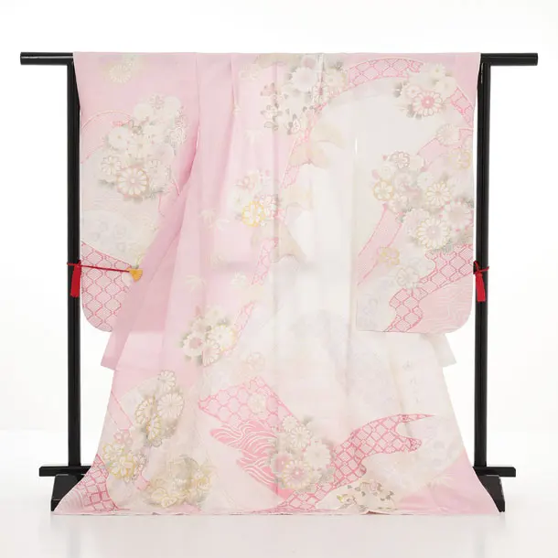 七五三(7歳袋帯)Y662 【高級正絹】桂由美 ピンクラメ波に花づくし