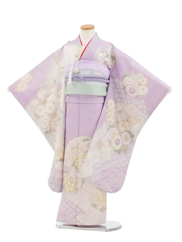 七五三(7歳袋帯)Y663 【高級正絹】桂由美 ラベンダー波に花づくし