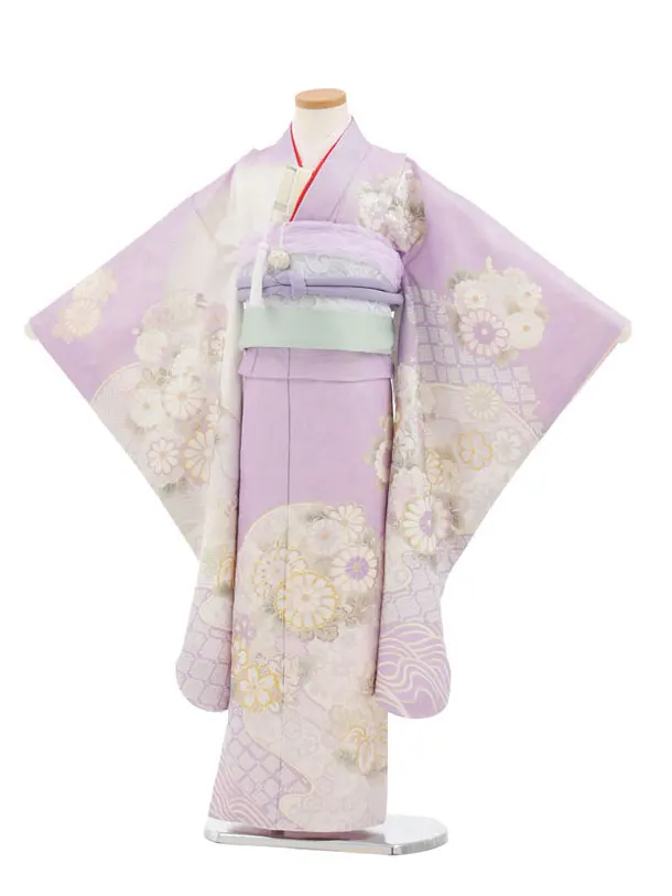 七五三(7歳袋帯)Y663 【高級正絹】桂由美 ラベンダー波に花づくし