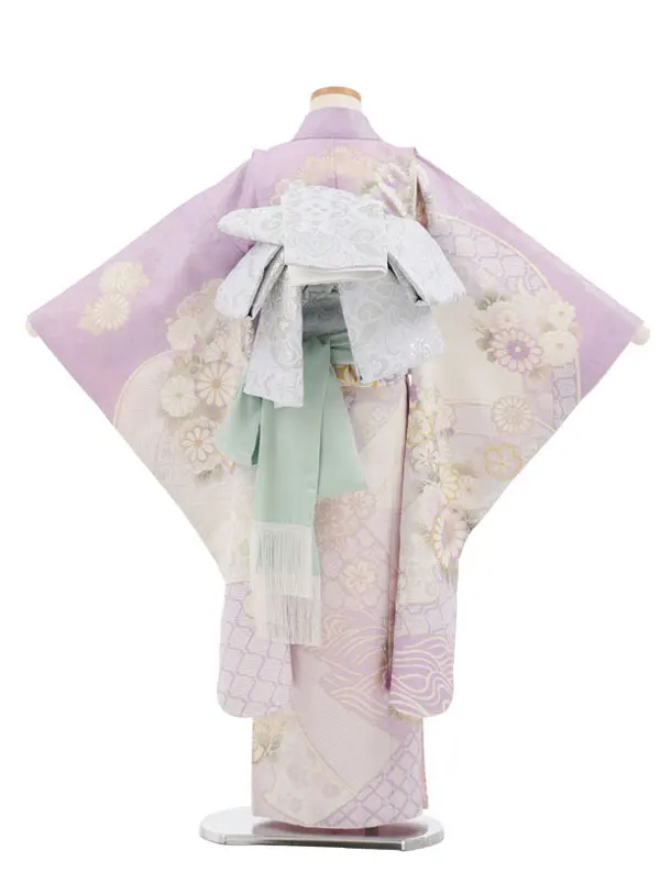 七五三(7歳袋帯)Y663 【高級正絹】桂由美 ラベンダー波に花づくし