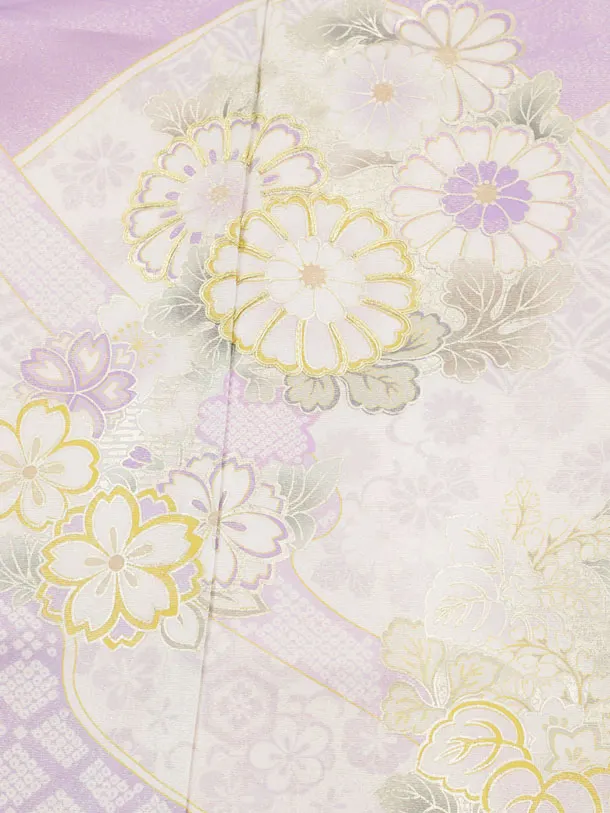 七五三(7歳袋帯)Y663 【高級正絹】桂由美 ラベンダー波に花づくし