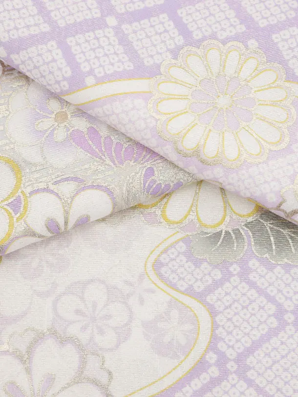 七五三(7歳袋帯)Y663 【高級正絹】桂由美 ラベンダー波に花づくし