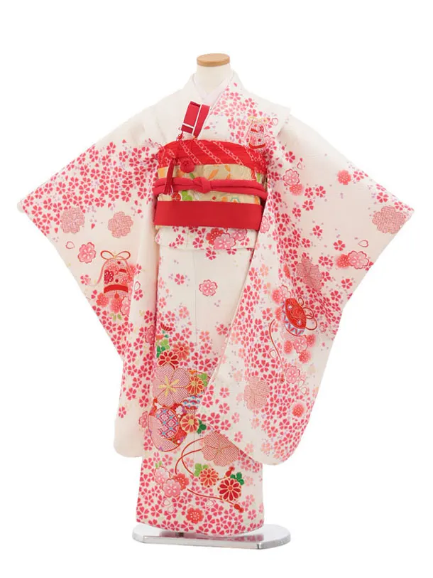 七五三(7歳袋帯)Y664 【高級正絹】オフ白桜づくし