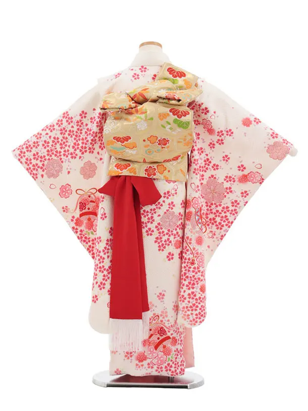 七五三(7歳袋帯)Y664 【高級正絹】オフ白桜づくし