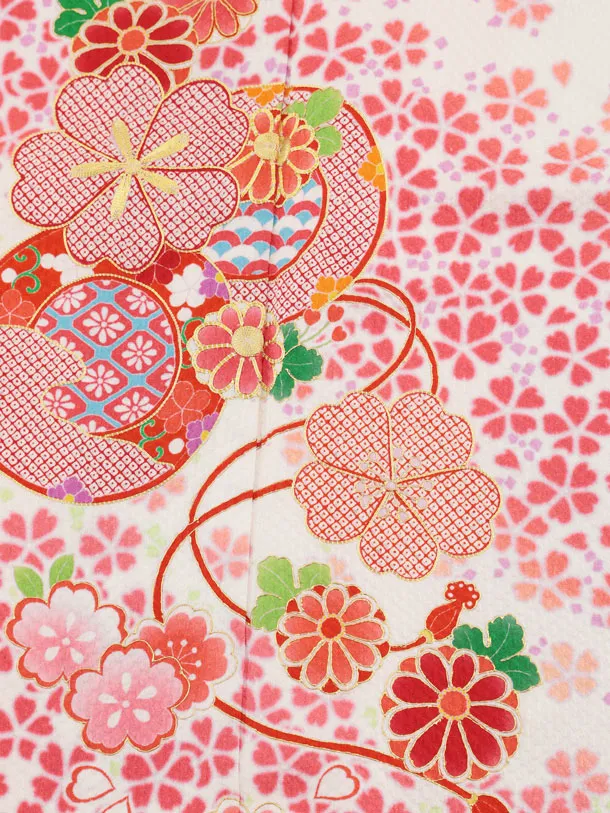 七五三(7歳袋帯)Y664 【高級正絹】オフ白桜づくし