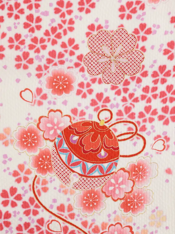 七五三(7歳袋帯)Y664 【高級正絹】オフ白桜づくし