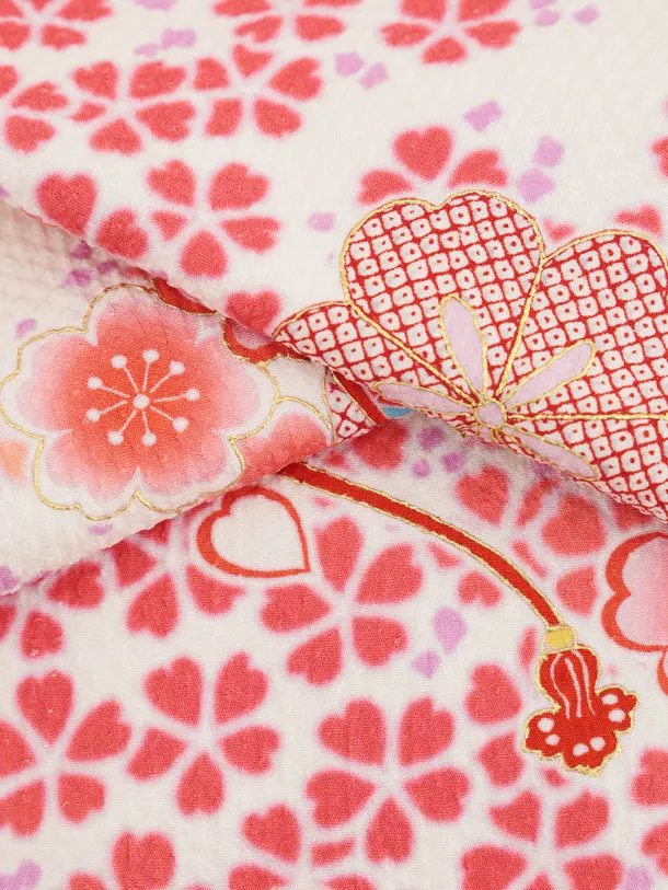 七五三(7歳袋帯)Y664 【高級正絹】オフ白桜づくし