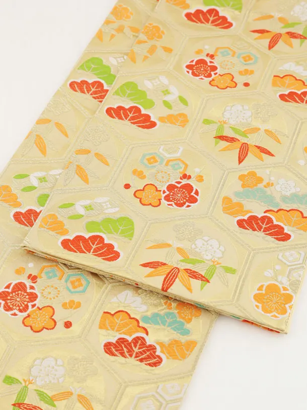 七五三(7歳袋帯)Y664 【高級正絹】オフ白桜づくし