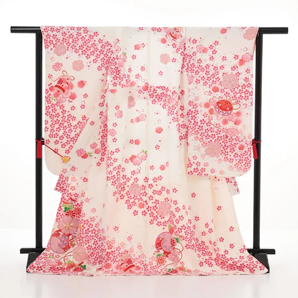 七五三(7歳袋帯)Y664 【高級正絹】オフ白桜づくし