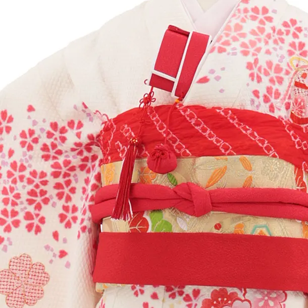 七五三(7歳袋帯)Y664 【高級正絹】オフ白桜づくし