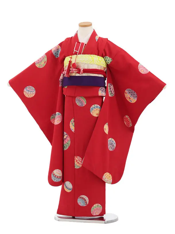 七五三(7歳袋帯)Y666 【高級正絹】赤地　まり