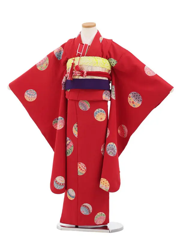 七五三(7歳袋帯)Y666 【高級正絹】赤地　まり