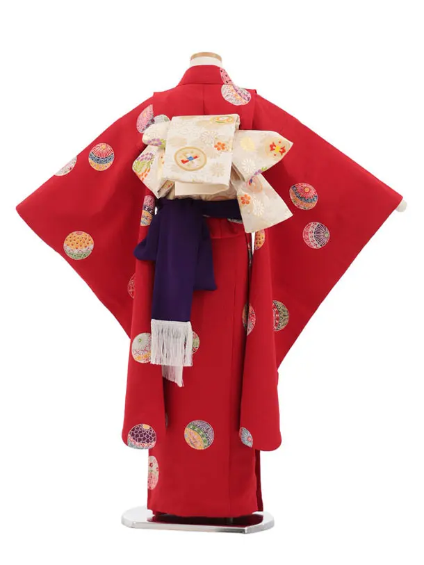 七五三(7歳袋帯)Y666 【高級正絹】赤地　まり