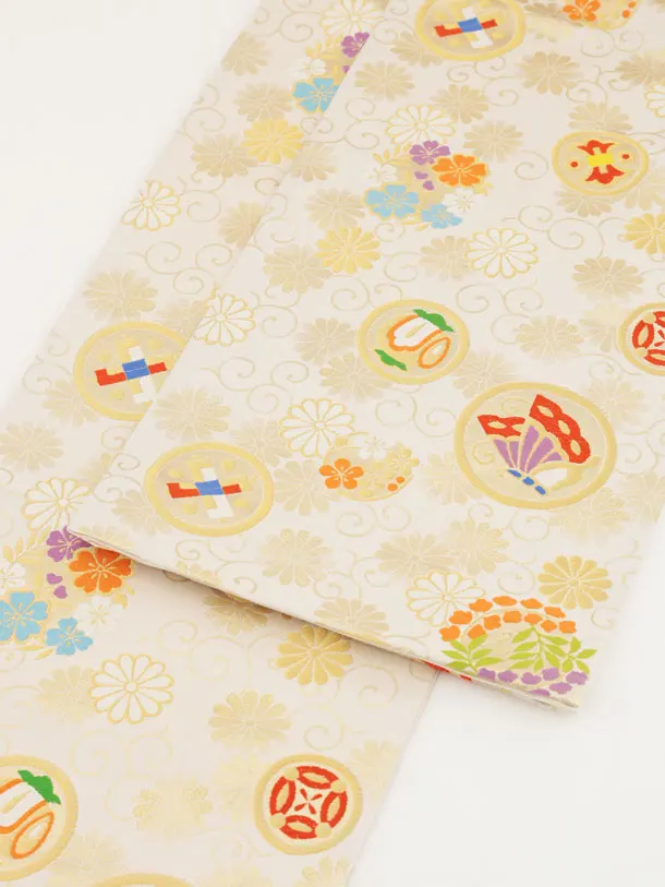 七五三(7歳袋帯)Y666 【高級正絹】赤地　まり