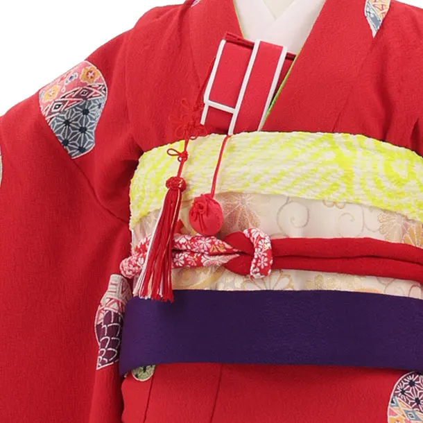 七五三(7歳袋帯)Y666 【高級正絹】赤地　まり