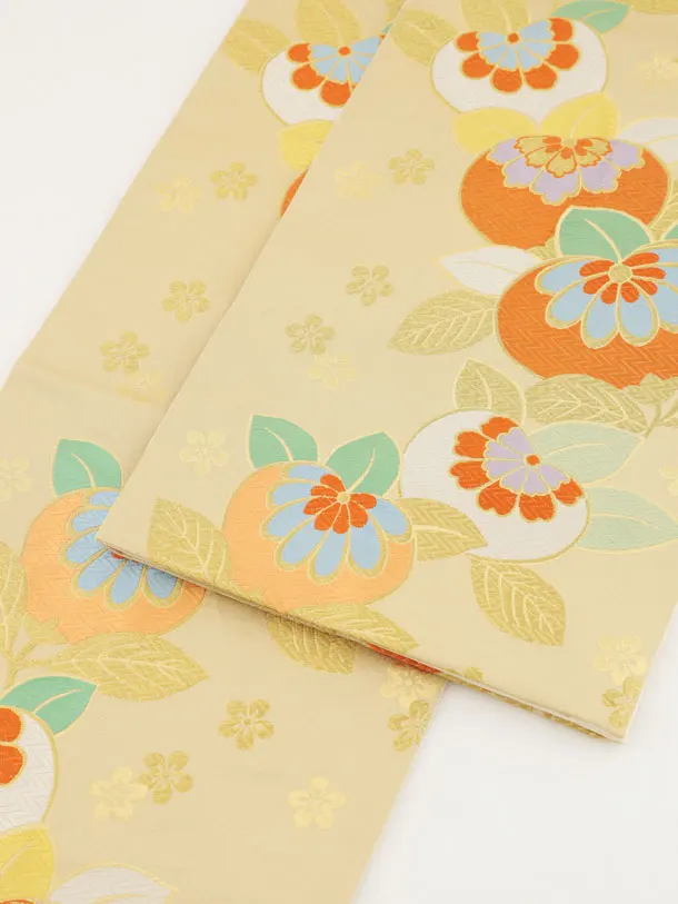 七五三(7歳袋帯)Y667 【高級正絹】ラベンダー御所車花づくし