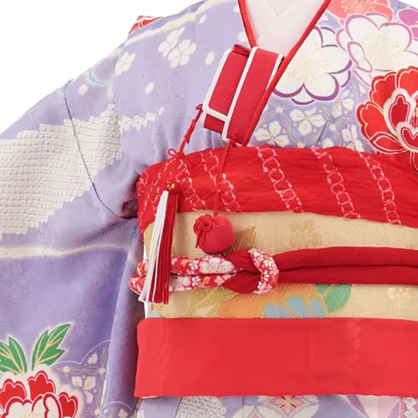 七五三(7歳袋帯)Y667 【高級正絹】ラベンダー御所車花づくし