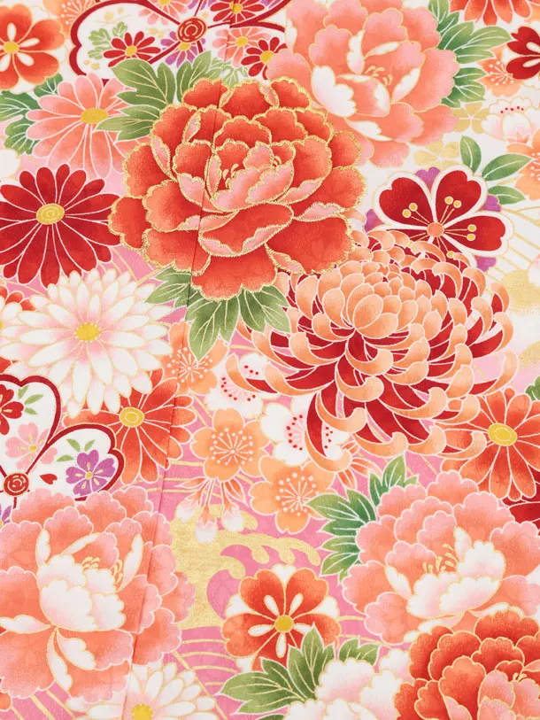 七五三(7歳結び帯)Y672 白地裾ピンク 花づくし