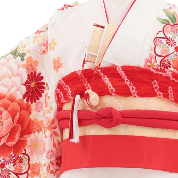 七五三(7歳結び帯)Y672 白地裾ピンク 花づくし