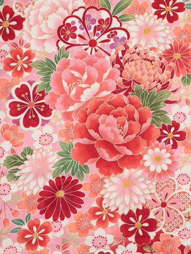 七五三(7歳結び帯)Y703 ピンク赤ぼかし 花づくし