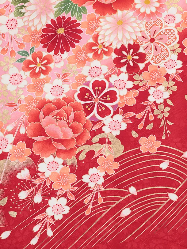 七五三(7歳結び帯)Y703 ピンク赤ぼかし 花づくし