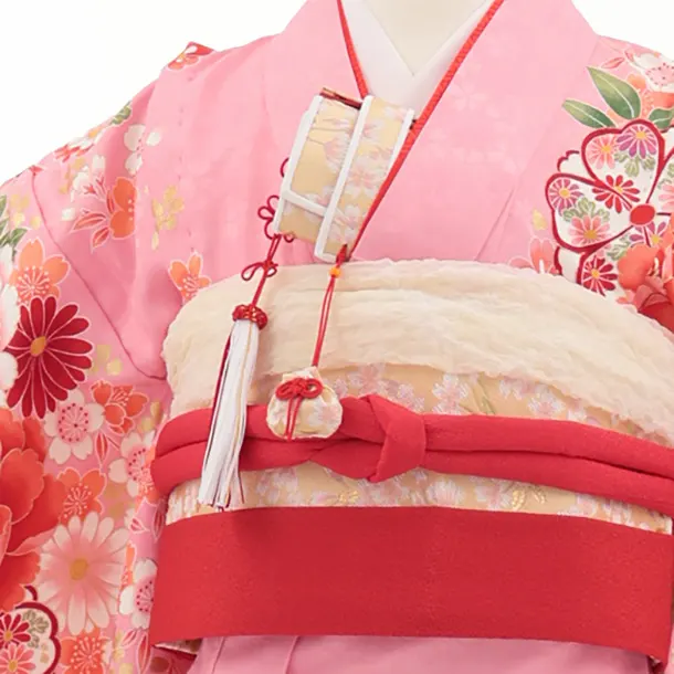七五三(7歳結び帯)Y703 ピンク赤ぼかし 花づくし