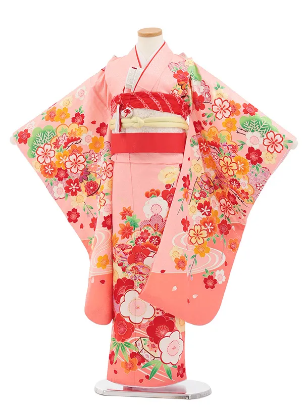 七五三(7歳結び帯)Y707 ピンク地 梅に貝桶