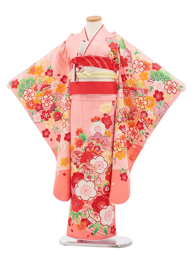 七五三(7歳結び帯)Y707 ピンク地 梅に貝桶