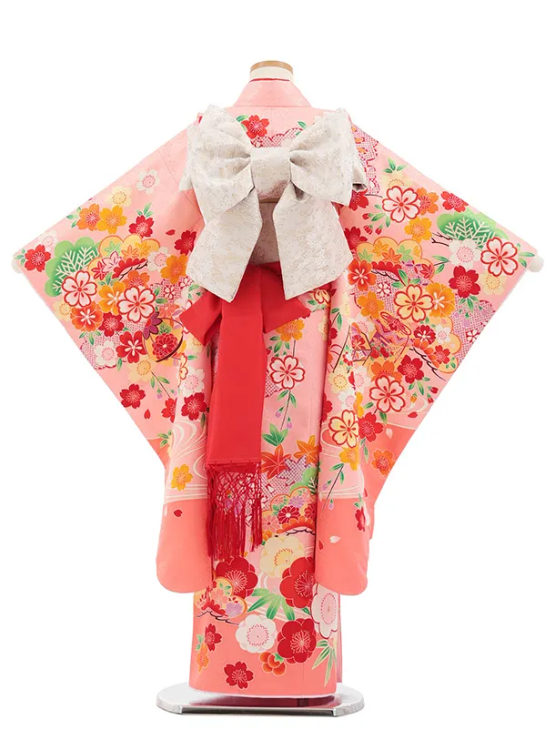 七五三(7歳結び帯)Y707 ピンク地 梅に貝桶