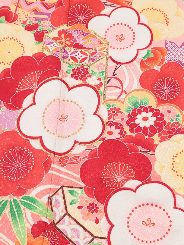 七五三(7歳結び帯)Y707 ピンク地 梅に貝桶