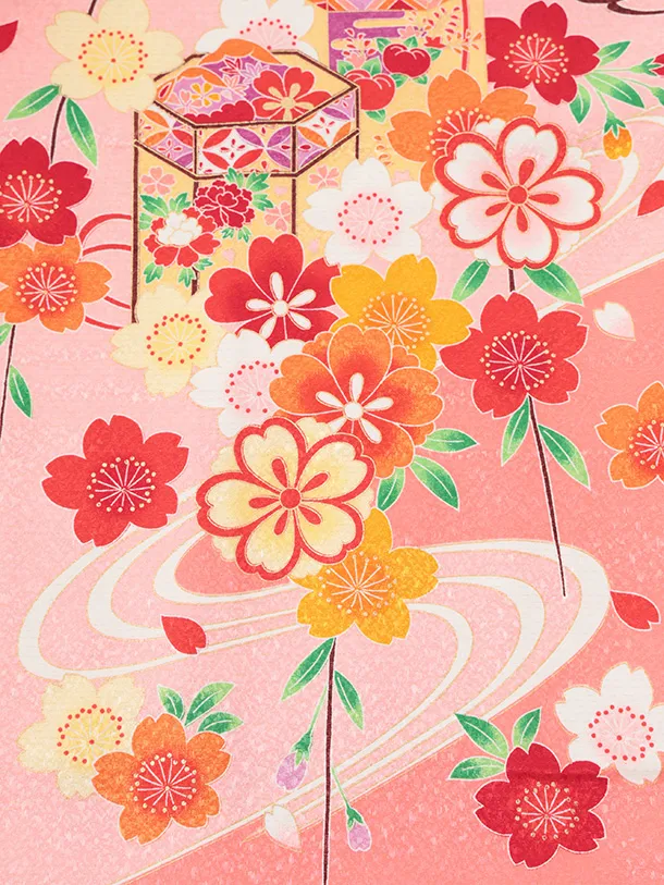 七五三(7歳結び帯)Y707 ピンク地 梅に貝桶