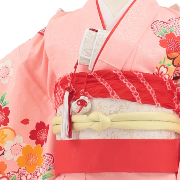 七五三(7歳結び帯)Y707 ピンク地 梅に貝桶