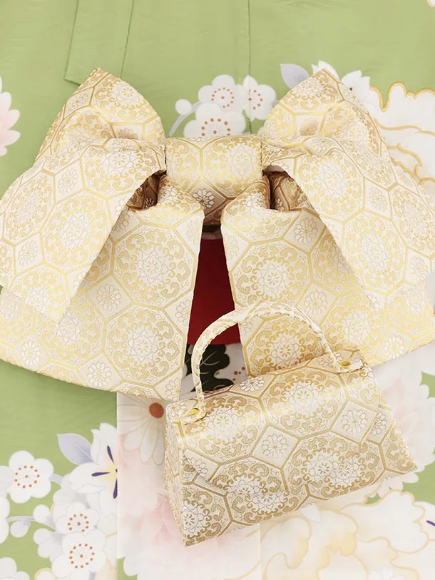 七五三(7歳結び帯)Y736 ぷちぷり グリーン 芍薬