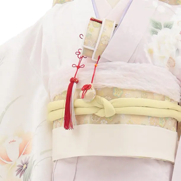 七五三(7歳結び帯)Y743 白パープル片身替り四季花