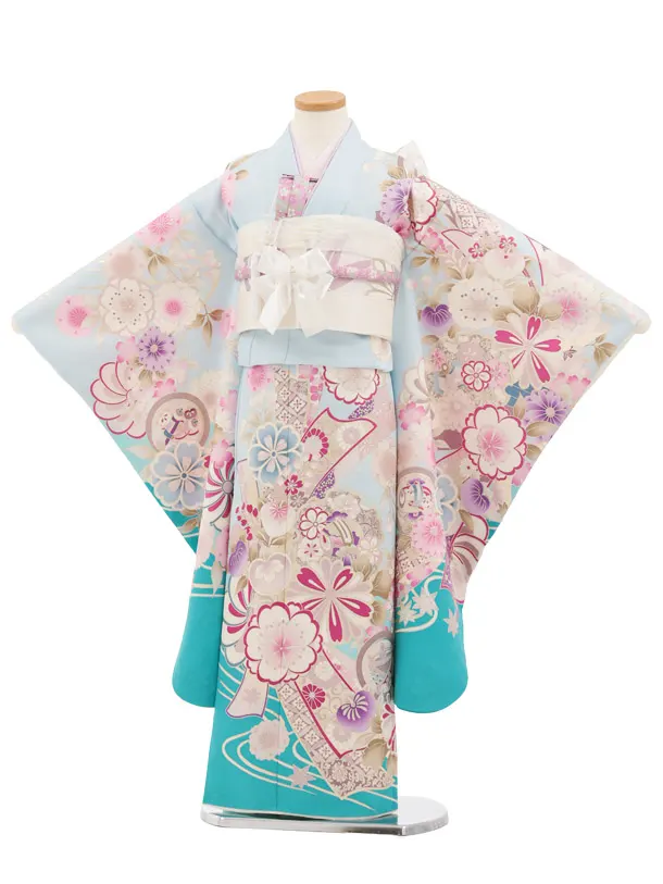 七五三(7歳)Y750 Shinako Collection 水色熨斗に花づくし
