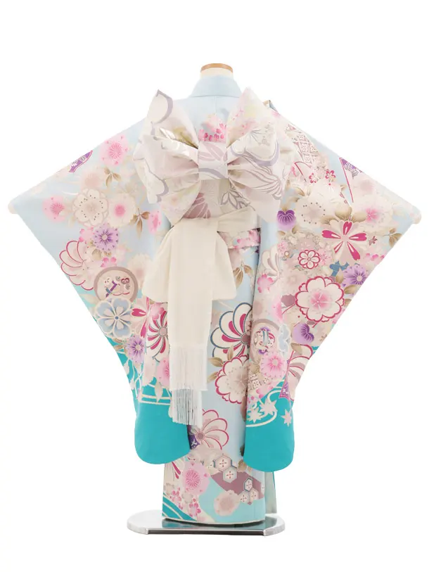 七五三(7歳)Y750 Shinako Collection 水色熨斗に花づくし