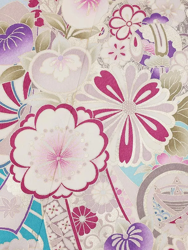 七五三(7歳)Y750 Shinako Collection 水色熨斗に花づくし