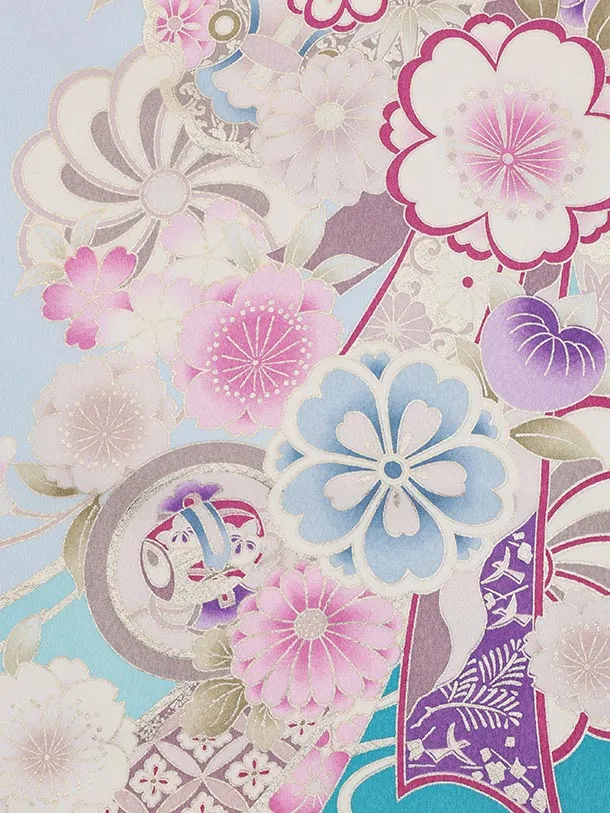 七五三(7歳)Y750 Shinako Collection 水色熨斗に花づくし
