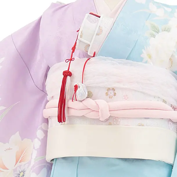 七五三(7歳結び帯)Y754 パープル水色片身替り四季花
