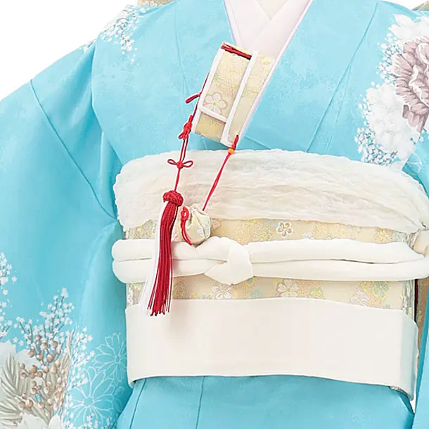 七五三(7歳結び帯)Y755 水色 かすみ草に牡丹