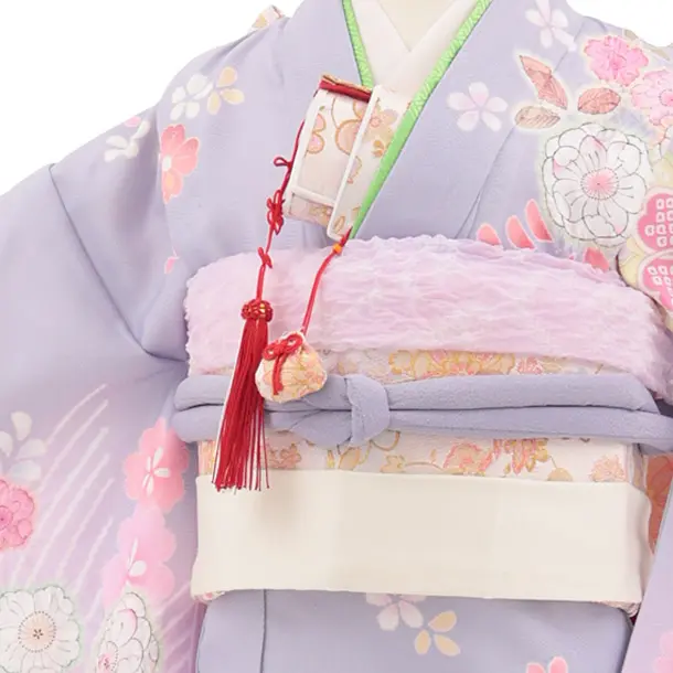 七五三(7歳結び帯)Y767 グレイッシュパープル裾ピンク 辻が花調