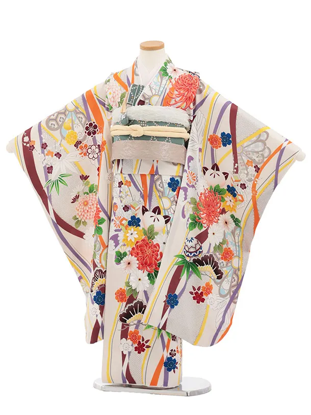 七五三(7歳結び帯)Y771 アイボリー 古典花