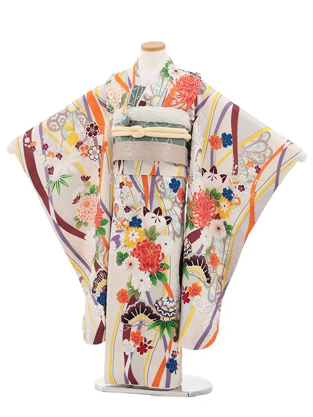 七五三(7歳結び帯)Y771 アイボリー 古典花