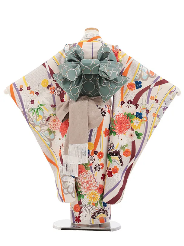 七五三(7歳結び帯)Y771 アイボリー 古典花