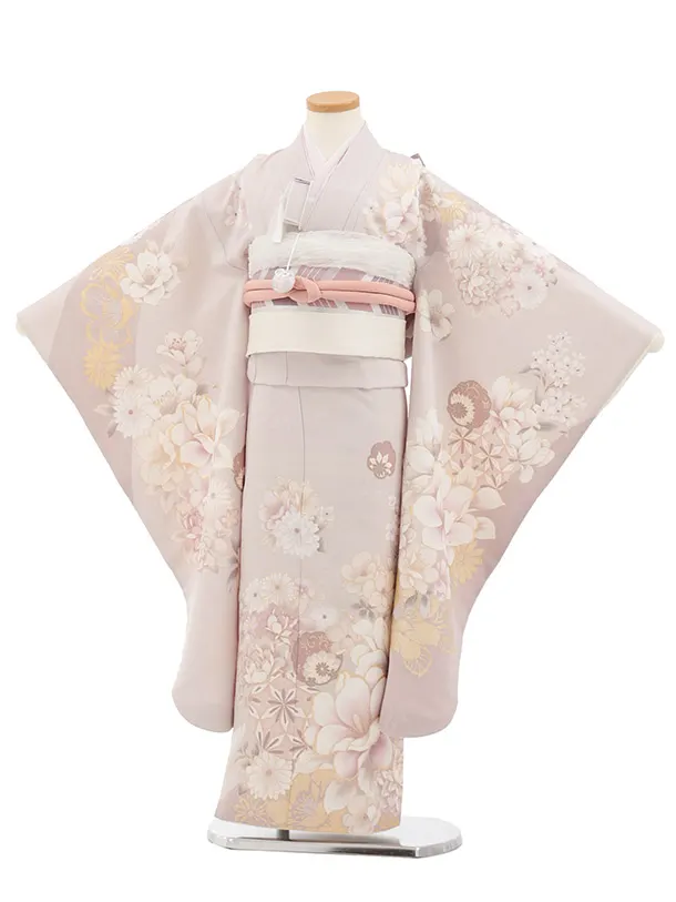 七五三(7歳結び帯)Y772 グレージュ 花づくし