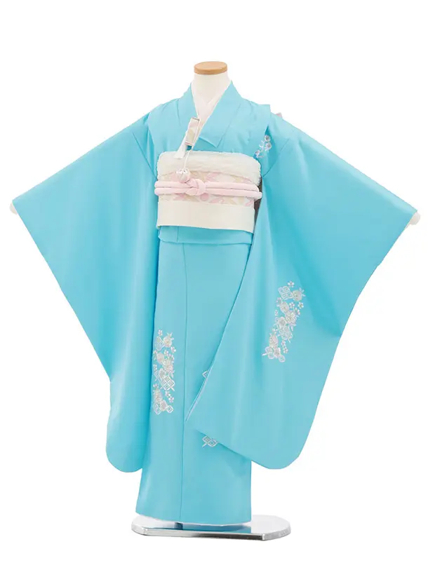 七五三(7歳結び帯)Y773 水色 刺繍七宝に桜