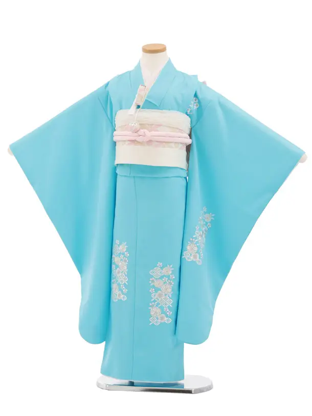 七五三(7歳結び帯)Y773 水色 刺繍七宝に桜