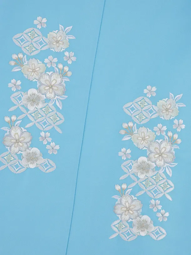 七五三(7歳結び帯)Y773 水色 刺繍七宝に桜