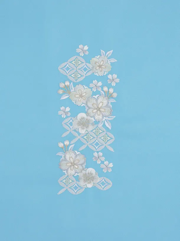 七五三(7歳結び帯)Y773 水色 刺繍七宝に桜